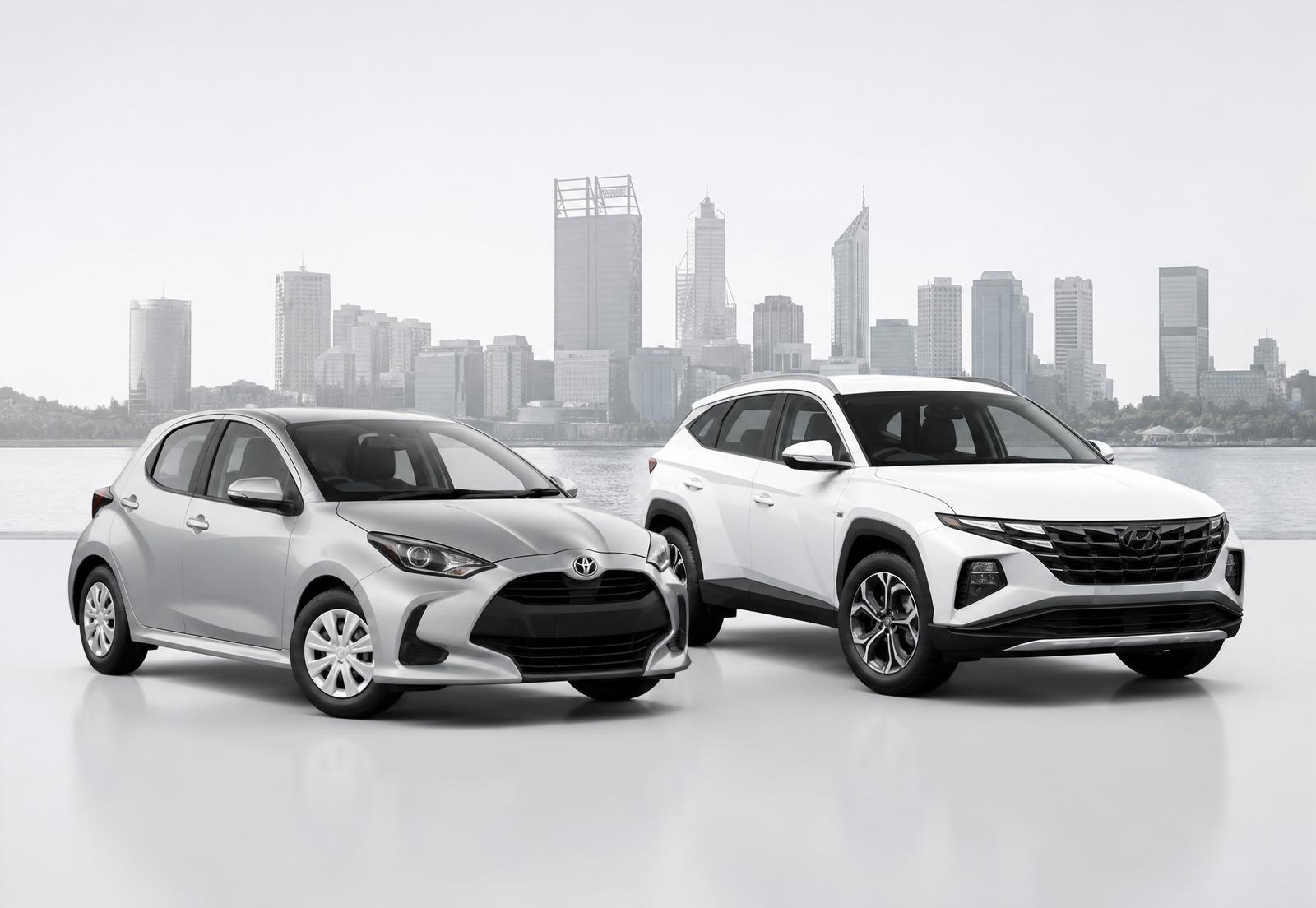 Rental cars with Perth skyline